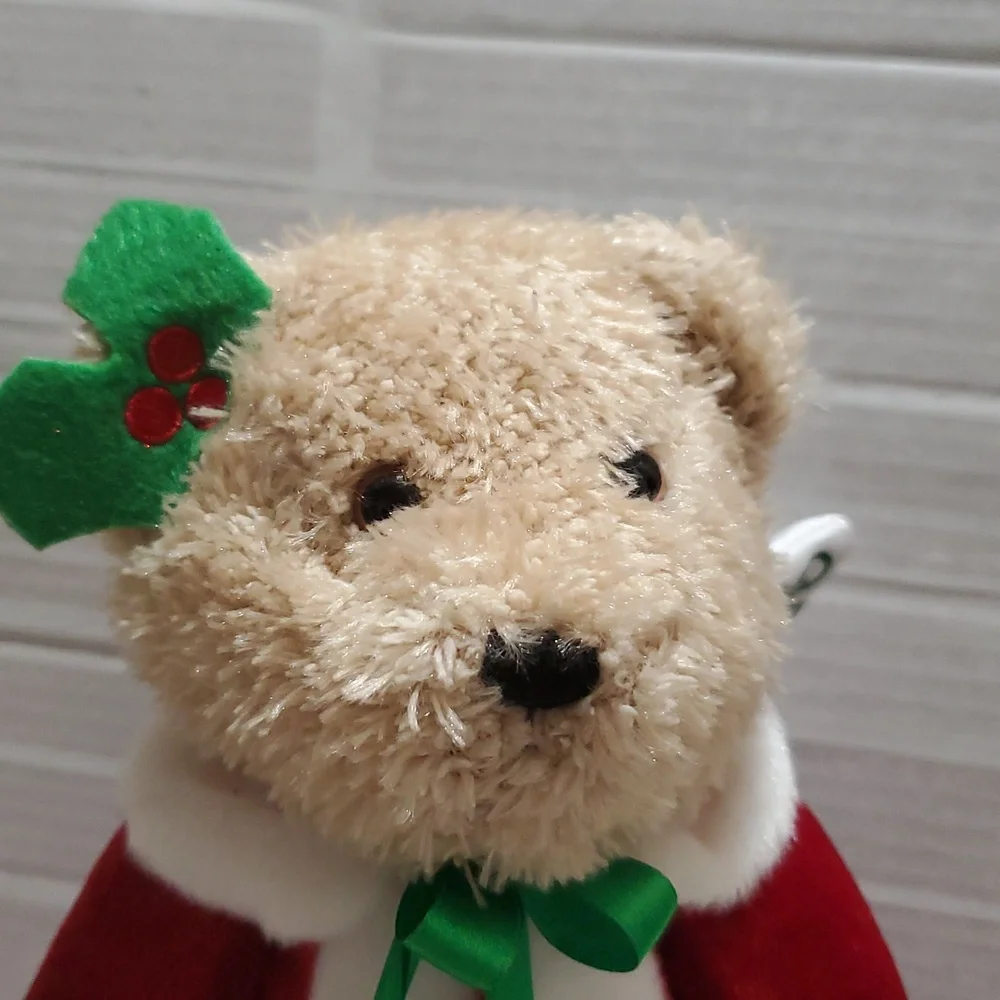 ANGEL Teddy Bear tree Topper  in Red Santa Outfit